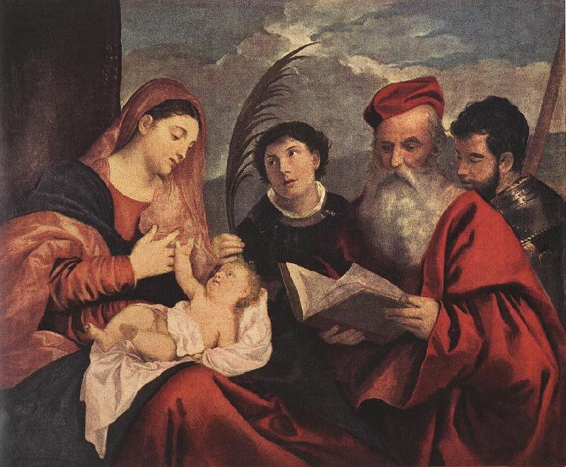 TIZIANO Vecellio Mary with the Child and Saints rt